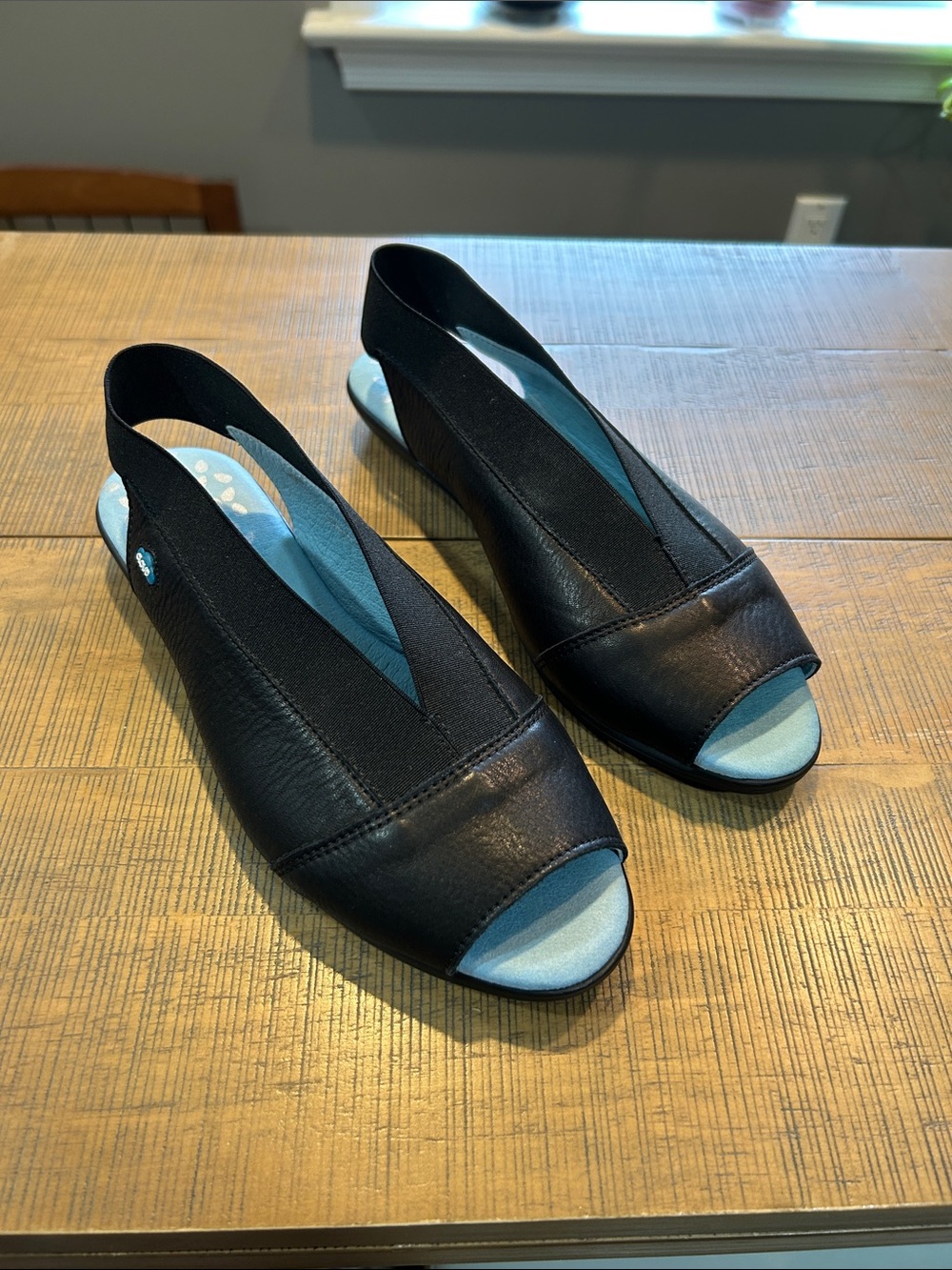Cloud Womens Black Leather Slingback Sandal with Blue Insole